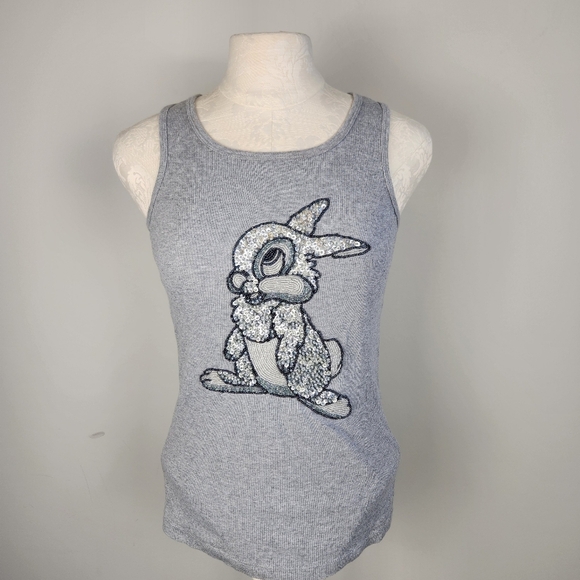 Disney Thumper Rabbit Beaded Sequin Grey Tank Top Bambi Theme Bunny Size XS - Picture 3 of 9